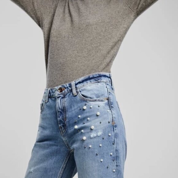 Zara Light Blue Pearl Jeans. Size 2 - Picture 3 of 9